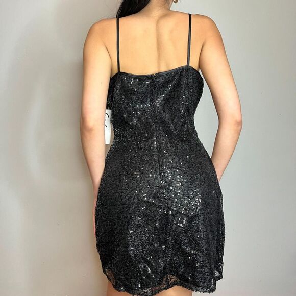 Deadstock Y2K Black Sequin Mini Dress - Picture 4 of 5